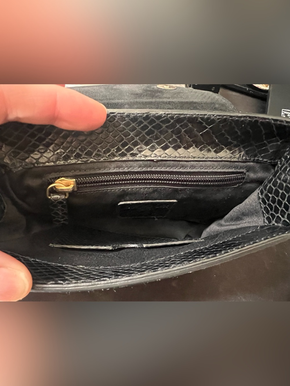 LK Bennett Kay Shoulder Bag - Black Snake with Metal strap & accents - Picture 7 of 7